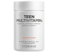 Codeage Teen Multivitamin Supplement - Vitamins A, C, D3, B6, B12, Folate, Zinc, Magnesium, Iron, 25B CFU Biotic Blend, Spinach - Multivitamins for Teenage Boys & Girls Age 13+, Non-GMO - 30 Capsules