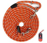 Codepets Long Rope Dog Leash for Dog Training 12FT 20FT 30FT 50FT, Reflective Threads Dog Cat Leashes Tie-Out Check Cord Recall Training Agility Lead for Large Medium Small Dogs (Orange, 10mm*12ft)