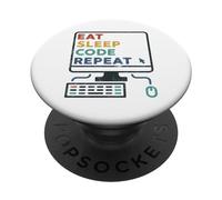 Coder - Eat Sleep Code Repeat Programming Coding Geek Funny PopSockets Adhesive PopGrip