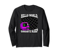Coder Hello World Goodbye Sleep Computer Science Retro Long Sleeve T-Shirt