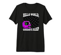 Coder Hello World Goodbye Sleep Computer Science Retro Premium T-Shirt