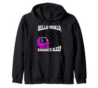 Coder Hello World Goodbye Sleep Computer Science Retro Zip Hoodie