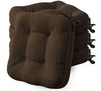 Codi Chair Cushions 4 Pack - Water Resistant Indoor/Outdoor Seat Pads with Ties, Thick Memory Foam, Non-Slip Seat Cushions for Garden, Dining and Kitchen Chairs, 40×40cm - Brown