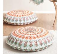 Codi Meditation Floor Pillow Set of 2, Round Large Pillows Seating for Adults, Bohemian Mandala Circle Cushions for Outdoor Fireplace Yoga Living Room, 32 Inch, Memory Foam Added, Coral