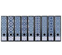 codiarts. Self-Adhesive Folder Spine, Label Set for 9 Wide Folders, Punched with Finger Hole, Wide Spine Label, Traditional Blue Print Ornaments