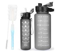 CodiCile 2 Pack Water Bottle BPA Free, 2 Liters Water Bottle & 750ml Bottle with Straw, Motivational Canteen Bottle with Time Marking,Leakproof Large Sport Drink Bottle for Women Men