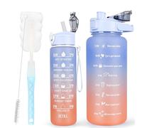 CodiCile 2 Pack Water Bottle Set - 2 Liters & 750ml With Straw, BPA Free, Motivational Canteen With Time Marking, Leakproof Large Sport Drink Bottle for Women Men