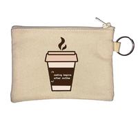 Coding Begins After Coffee Programmer Graphic Key Chain Coin Purse Beige