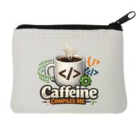 Coding Fueled by Caffeine Energy Boost Neoprene Coin Purse Pouch 10x11cm White