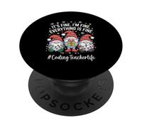 Coding Teacher Gnome Everything Is Fine Funny Christmas PopSockets Adhesive PopGrip