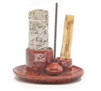 CODINOO 4 in 1 Palo Santo Holder, Palo Santo Sticks Holder, Incense Burner Holder，Sage Holder for Burning, Incense Holder for Sticks, Candle Holderr for Meditation,Yoga (red)