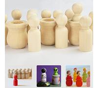 CODIRATO 25 Sets Wooden Peg Nesting Dolls Unfinished Wooden Peg Dolls and Cups Wooden Family Figures Nature Wooden Loose Parts Novelty People Nesting Set for Kids Painting Craft Art Projects