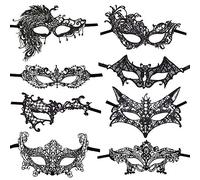 CODIRATO Masquerade Masks for Women，8 Pcs Elegant Lace Venetian Half Face Mask Set for Halloween, Masquerade Balls, Costume Parties, for Ladies, Couples