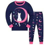 Codkkre Girls Pyjamas Cat Pjs Sleepwear Long Sleeve Cotton Christmas Pyjamas Outfit for Kids 2pcs, Navy/Cat, 7-8 years