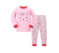 Codkkre Girls Pyjamas Cat Pjs Sleepwear Long Sleeve Cotton Christmas Pyjamas Outfit for Kids 2pcs, Pink/Cat, 7-8 years