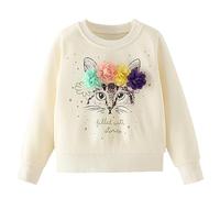 Codkkre Girls Sweatshirt Toddler Girls Cotton Pullover Unicorn Jumper for Little Girl Crew Neck Long Sleeve Tops for Girls, 10 Years, Fox/Beige