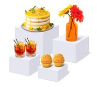 CODOHI 4Pcs White Acrylic Buffet Display Risers - Large Tiered Dessert Stands for Buffet Table, Catering, Cake, and Jewellery Display - Sturdy Food Display Stands (20cm, 18cm, 15cm, 13cm)