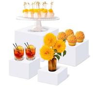 CODOHI Buffet Risers, 4 Pcs Large White Acrylic Food Risers, Dessert Table Display Set for Buffet Table, Acrylic Display Stands for Catering Dessert Jewelry Figures Show (20cm+18cm+15cm+13cm)