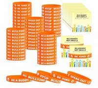 codree 100 Pcs Against Bullying Silicone Bracelet and 100 Cards, Anti Bullying Wristbands Cards Bulk, Stop Bullying Stretchy Motivational Bracelets for Awareness Fundraising Party Gifts