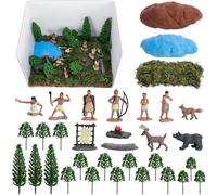 codree 34 Pcs Native American Diorama Supplies Kit, Cardboard Diorama Box Animals Indians Figurine Set, Diorama Kit Habitat Project Supplies for DIY Crafts