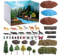 codree 65 Pcs Jungle Diorama Kit Habitat Project Box Set, Cardboard Diorama Box Animals Model Scenery Kit, Animal Figurines Rainforest Diorama Supplies for DIY Crafts Birthday Gifts Party Favor
