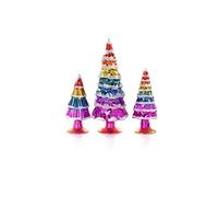 Cody Foster & Co 4"-7" Tall Matte and Mirror Glass Christmas Village Tree Set of 3 Bright Rainbow