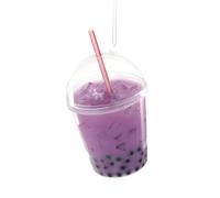 Cody Foster & Co Bubble Tea Ornament, 4" Purple Glass Christmas Decor, Authentic Tapioca Pearl Design with Straw Accent