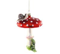 Cody Foster & Co Thicket Mushroom Ornament, Handcrafted Glass, Red with White Dots