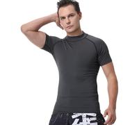 Cody Lundin Men Short Sleeve Compression Shirts Mock Neck Athletic Tops High Neck Workout Baselayer Sports Cycling Undershirt Grey