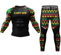 Cody Lundin Men's compression Set Long Sleeve Top Long pant for Outdoor Sportswear Print Cool Dry Shirt for Running Training Sport Shirt Sweat-free Sports Pants Rastafari L