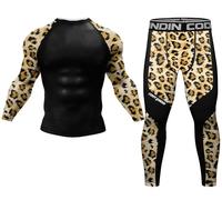 Cody Lundin Men's compression Set Long Sleeve Top Long pant for Outdoor Sportswear Print Cool Dry Shirt for Running Training Sport Shirt Sweat-free Sports Pants Leopard XXL