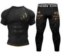 Cody Lundin Men's compression Set Short Sleeve Top Long pant for Outdoor Sportswear Print Cool Dry Base layer Shirt for Running Training Sport Shirt Sweat-free Sports Pants Black L