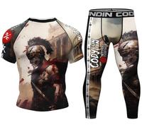 Cody Lundin Men's compression Set Short Sleeve Top Long pant for Outdoor Sportswear Print Cool Dry Base layer Shirt for Running Training Sport Shirt Sweat-free Sports Pants Gladiator M