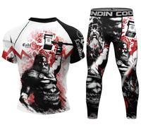 Cody Lundin Men's compression Set Short Sleeve Top Long pant for Outdoor Sportswear Print Cool Dry Base layer Shirt for Running Training Sport Shirt Sweat-free Sports Pants Odin M