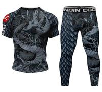 Cody Lundin Men's compression Set Short Sleeve Top Long pant for Outdoor Sportswear Print Cool Dry Base layer Shirt for Running Training Sport Shirt Sweat-free Sports Pants Magic Dragon M