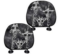 COEQINE 2 Pack Car Seat Headrest Covers Car Accessories Interior Dust Proof Covers Universal Fit for Cars SUV Trucks,Black Giraffe Pattern