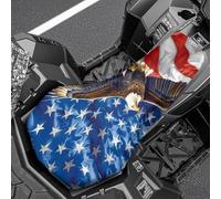 COEQINE 2PCS Blue Star American Flag Eagle Print Atv 4 Wheeler Seat Cover Easy to Install Elastic Polyester Fabric Four Wheeler Seat Cover 4th of July Print Accesorios Para Cuatrimoto, 25X64CM