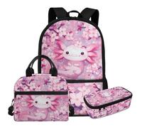 COEQINE 3 Pack Girls Axolotl Backpack with Lunch Box for Kids School with Pencil Box Kawaii Kids Bookbag Lunch Bag Set for Girls Y2K School Bag for Walking Large Capacity 1St Grade School Bag