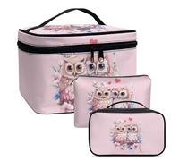 COEQINE 3 Pack Pink Makeup Bags Set for Women Birthday Valenine Day Gift, Large Lipstick Holder for Purse with Makeup Brush Case Portable Mini Leather Case for Travel Coin Purse