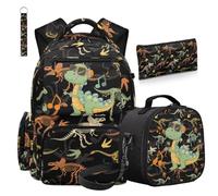 COEQINE 4 In 1 Dinosaur Backpack With Lunch Box Set Toddler Boys Backpacks Cool Skeleton Bookbag School Bags for Girls with Keychain and Large Pencil Case Daycare Laptop Book Shoulder Handbags