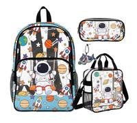 COEQINE 4 Pcs Blue Clear Heavy Duty Backpack for School Kids Book Bag Set with Astronaut Space Pencil Cases With Shoulder Straps Transparent Bookbag for School Clear Bags