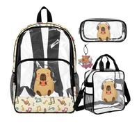 COEQINE 4 Pcs Capybara Clear Pink Backpack for School with Lunch Box Large Bookbag For Middle School Girls Kawaii Pencil Pouch Printed Transparent Bookbag for Teenager