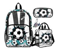 COEQINE 4 Pcs Clear Backpack For Boys Blue Book Bag For Teen Cool Soccer Pencil Case Large Capacity PVC Transparent School Bag Set for Girls Clear Laptop Back Pack for Travel