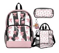 COEQINE 4 Pcs Clear Pink Backpack For Girls Middle School Bag Set for Kids Pink Bow Bookbag with Pencil Pouch For Girls Easy To Clean 10-12-14-16 Kids' Backpacks for Highschool for Outdoor
