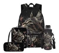 COEQINE 4 Piece Backpack Set for Boys 6-8 Y Cat Butterfly School Backpack for Boys with Lunch Box Set of 4 Y2K Book Bag for School Cartoon School Bag with Water Bottle Holder