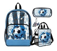 COEQINE 4 Piece Blue Soccer Backpack For Boys With Lunch Bag Set Clear School Bag For Boys 8-12 Pencil Bags With Zipper See Through PVC Transparent Book Bag for Teen Clear Stadium Bag