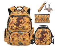 COEQINE 5 Pcs Dachshund Backpack Lunch Box Combo Set for Kids Kindergarten Book Bag for Boys 4-6-8-12 Kid School Bag Organizer with Water Bottle Side Pocket Pencil Bag Bookbag Keychains Travel Satchel