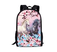 COEQINE Aesthetic Horse Backpack Kids School Backpack For Girls Teenagers Cherry Blossom Middle High School Shoulder Bag Adjustable