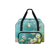 COEQINE Airy Light Blue Floral Daisy Sewing Machine Tote with Pockets and Handles Travel Storage for Refreshing Sewing Travel Purse for Women