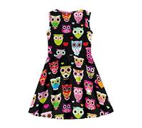COEQINE Animal Theme Girls Dresses for Summer, Colorful Cute Owl Pattern Sleeveless Casual Party Dress for Teens Girls, 11-12 Years